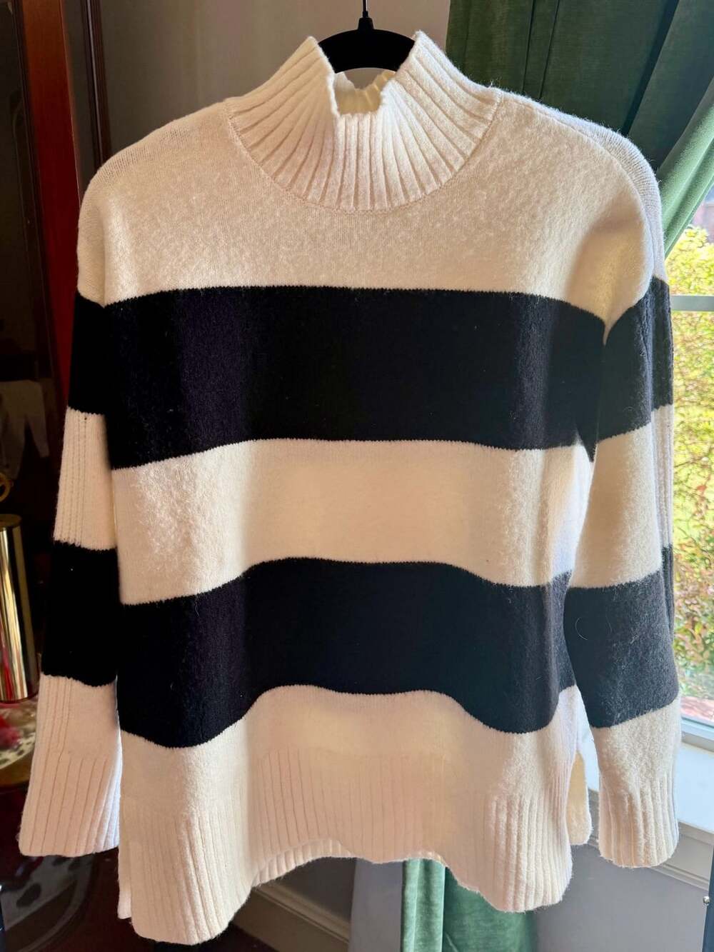 LOFT Striped Turtleneck Sweater Size S Black White